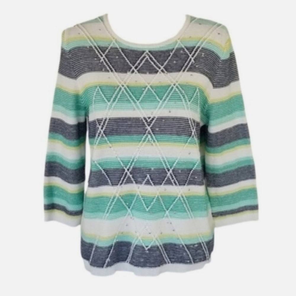 Alfred Dunner Striped Pullover Sweater Sz Lg